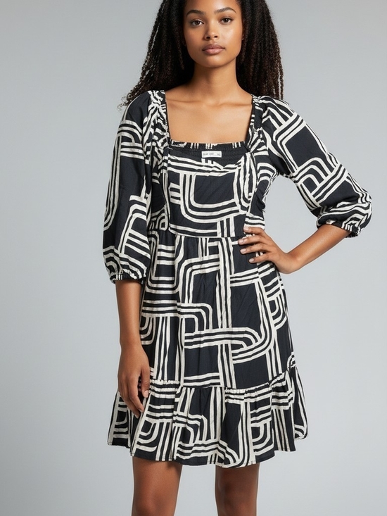 Nine West Dresses & Skirts - Nine West Black and White Geometric Square-Neck Mini Dress